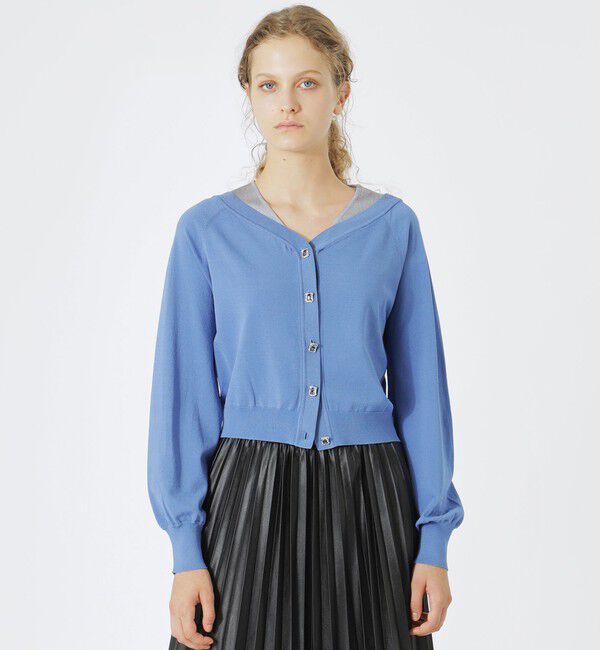  「シアーコンビカーディガン」|ニット・セーター|サックスブルー