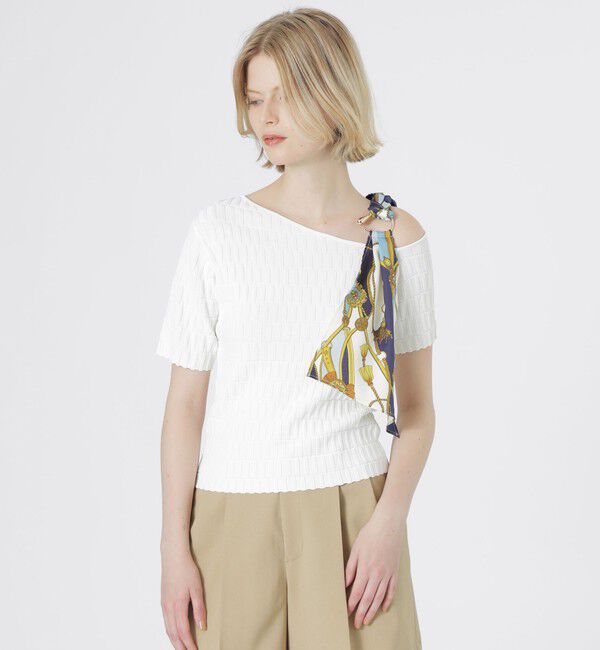  「スカーフコンビカットアウトニット」|Tシャツ・カットソー|ホワイト