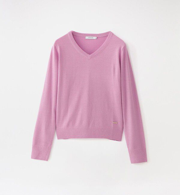  「ラメハイゲージVネック」|ニット・セーター|ピンク