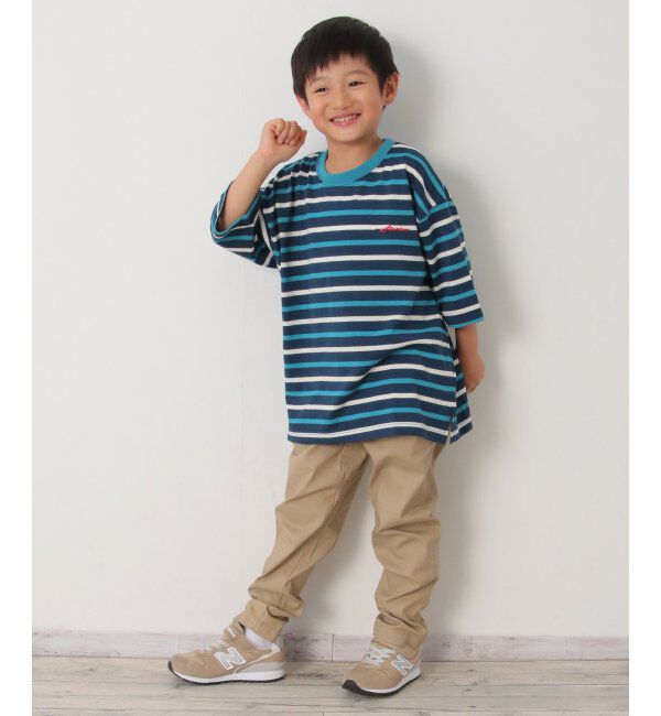ikka kids「6分袖ボーダーゆるTシャツ（120~160cm）」|Tシャツ・カットソー|