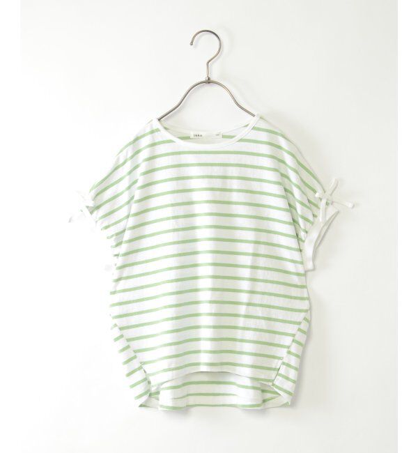 ikka kids「【親子おそろい】袖リボンボーダードルマンプルオーバー（120~160cm）」|Tシャツ・カットソー|グリーン