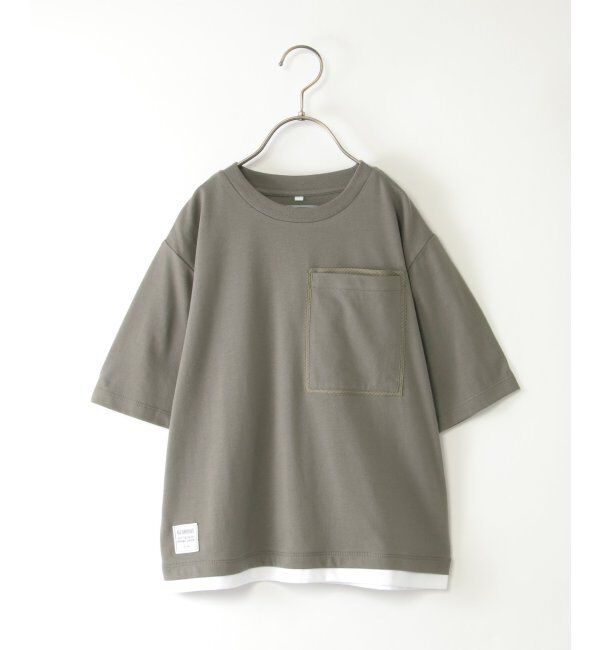 ikka kids「【親子おそろい】ストライプMIXビッグポケTシャツ（120~160cm）」|Tシャツ・カットソー|オリーブ