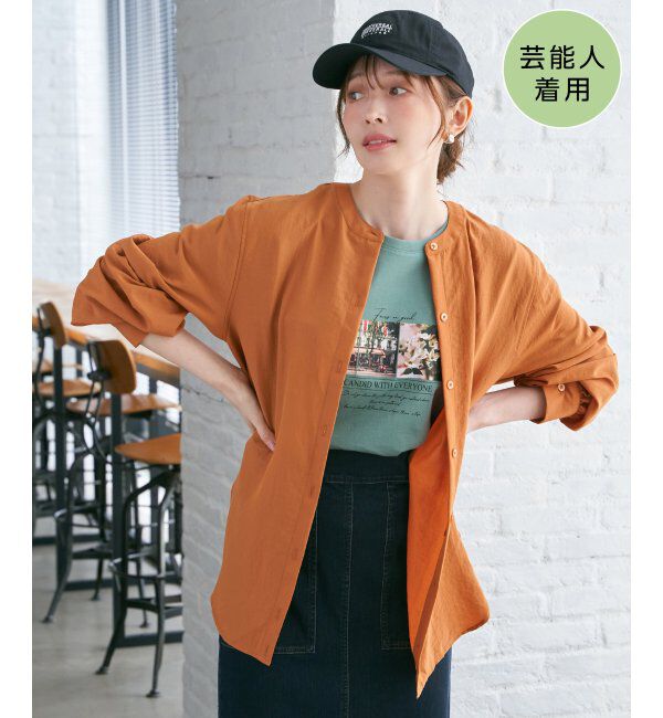 ikka「【親子コーデ】マルチWAYバンドカラーシャツ」|シャツ・ブラウス|オレンジ