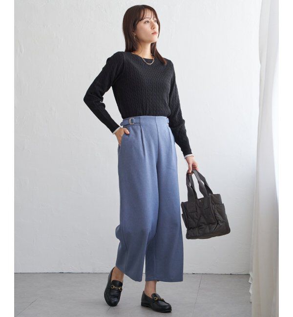 ikka「ツイルサイドベルトワイドパンツ」|その他|