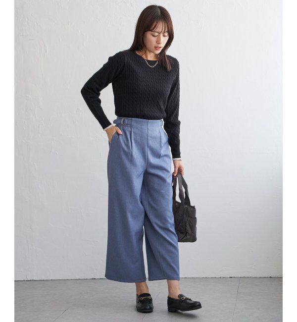 ikka「ツイルサイドベルトワイドパンツ」|その他|