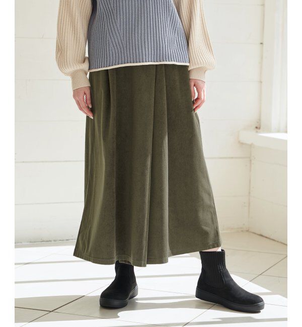 ikka「ベロアツイルラップフウスカーチョ」|スカート|カーキ