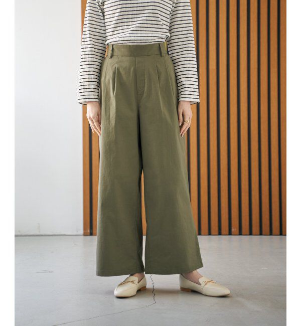ikka「デニム／チノワイドパンツ」|その他|カーキ