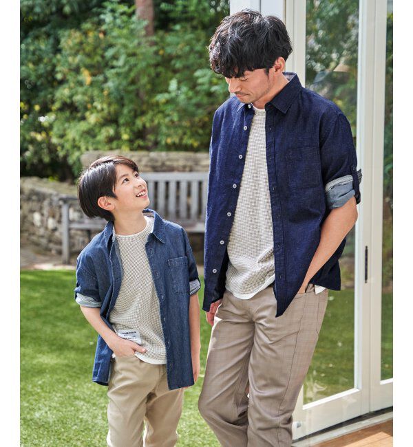 ikka kids「【親子コーデ】リネンライク7分袖2WAYシャツ（110~160cm）」|シャツ・ブラウス|