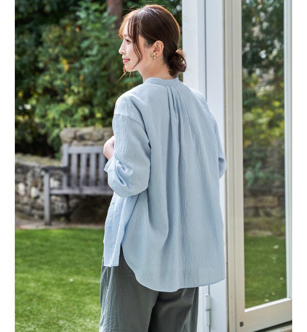 ikka「【雑誌InRed5月号掲載】冷感リネンバンドカラーシャツ」|シャツ・ブラウス|