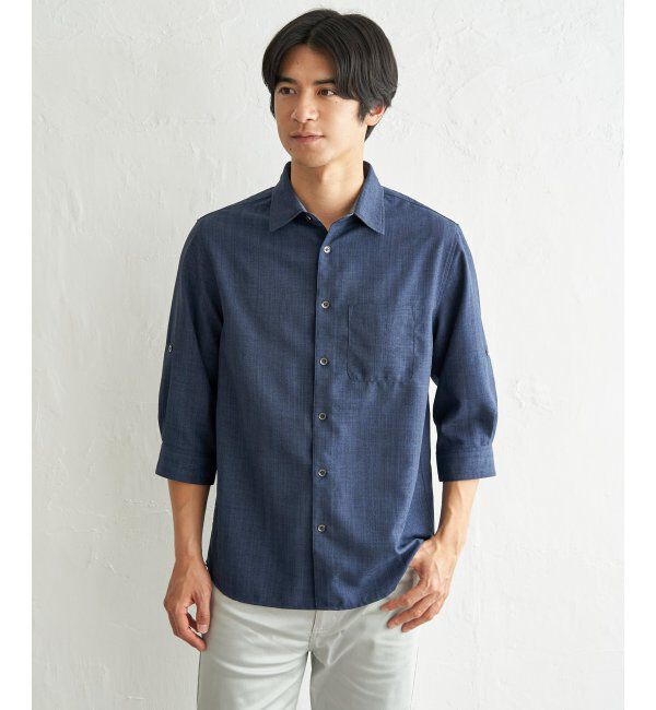 ikka「速乾ドビー袖2wayシャツ」|シャツ・ブラウス|ネイビーブルー