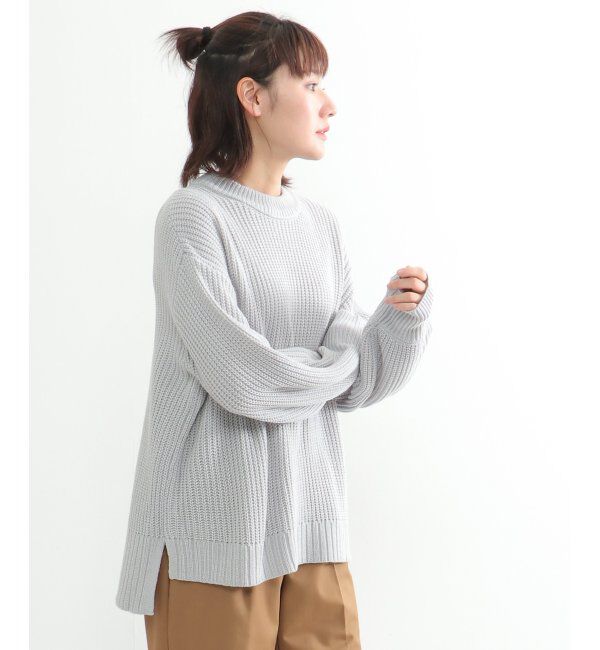 Lbc with Life「畦ビッグシルエットカラーニット」|カーディガン|グレイ