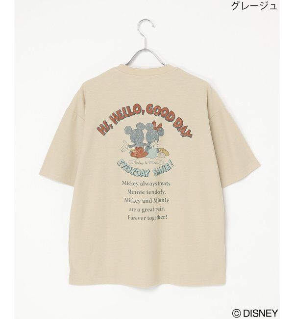 VENCE share style「梨地 ミッキーマウス＆ミニーマウス プリントTシャツ」|Tシャツ・カットソー|