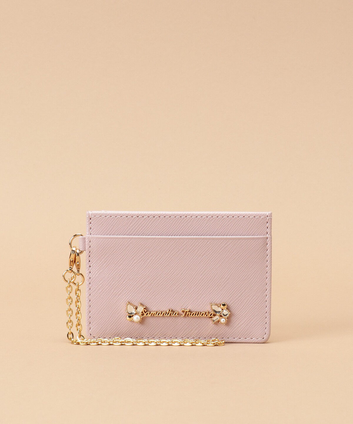 Samantha Thavasa「ラメレザービジュー パスケース」|定期入れ|ベビーピンク
