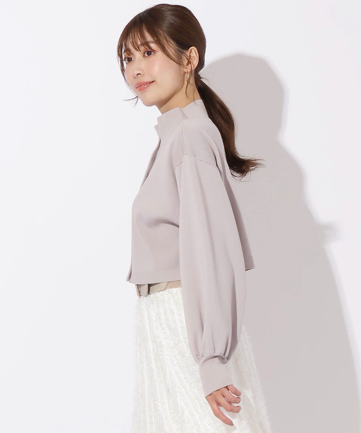 アンドクチュール「スタンドネッククロップドニットジャケット」|カーディガン|