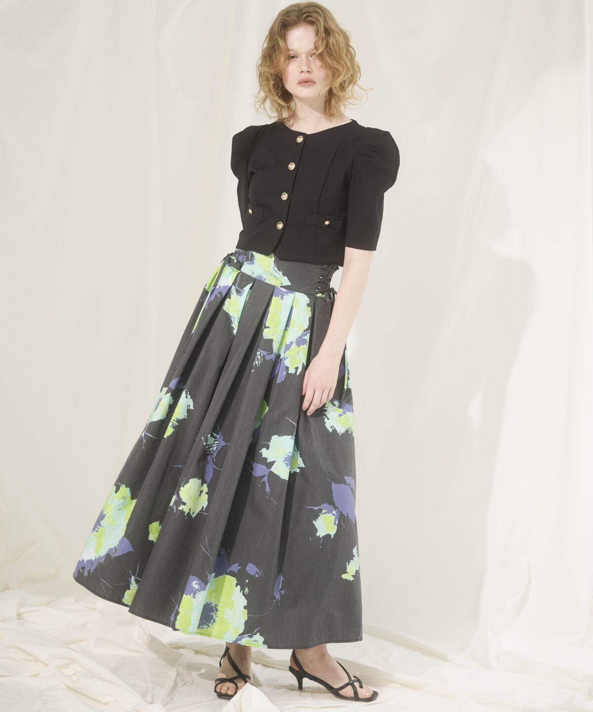 アンドクチュール「アートフラワーフレアスカート」|フレア|