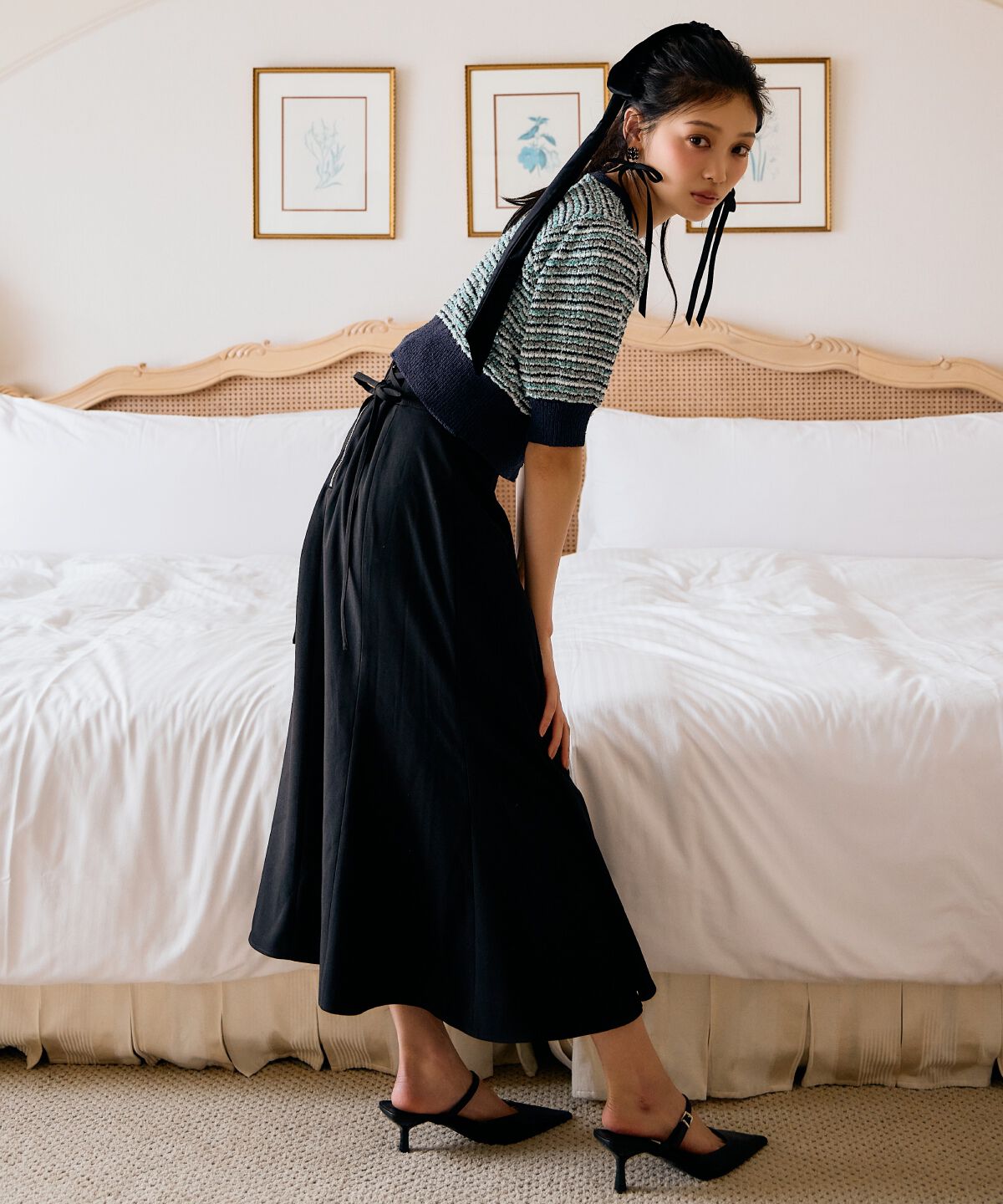 アンドクチュール「サイドリブラッフルマーメイドスカート」|フレア|