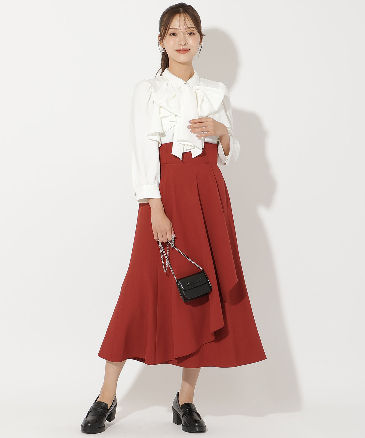 アンドクチュール「サイドリブラッフルマーメイドスカート」|フレア|オレンジ