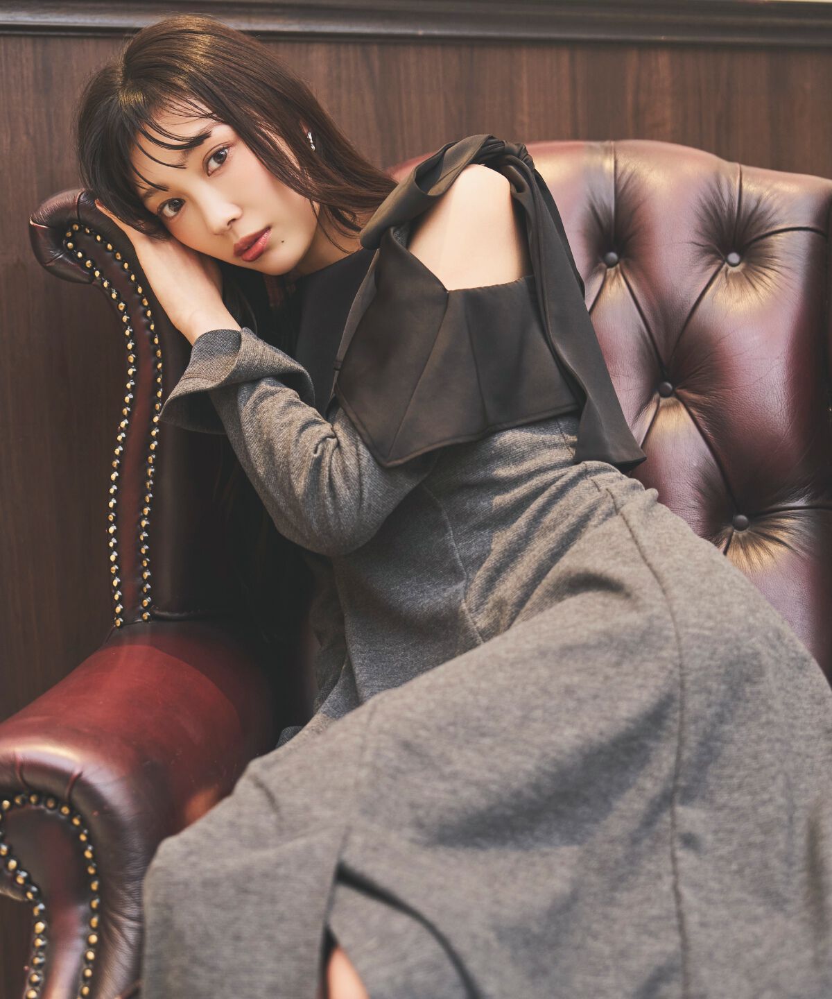 アンドクチュール「ショルダーリボンカットソーワンピース」|ワンピース|