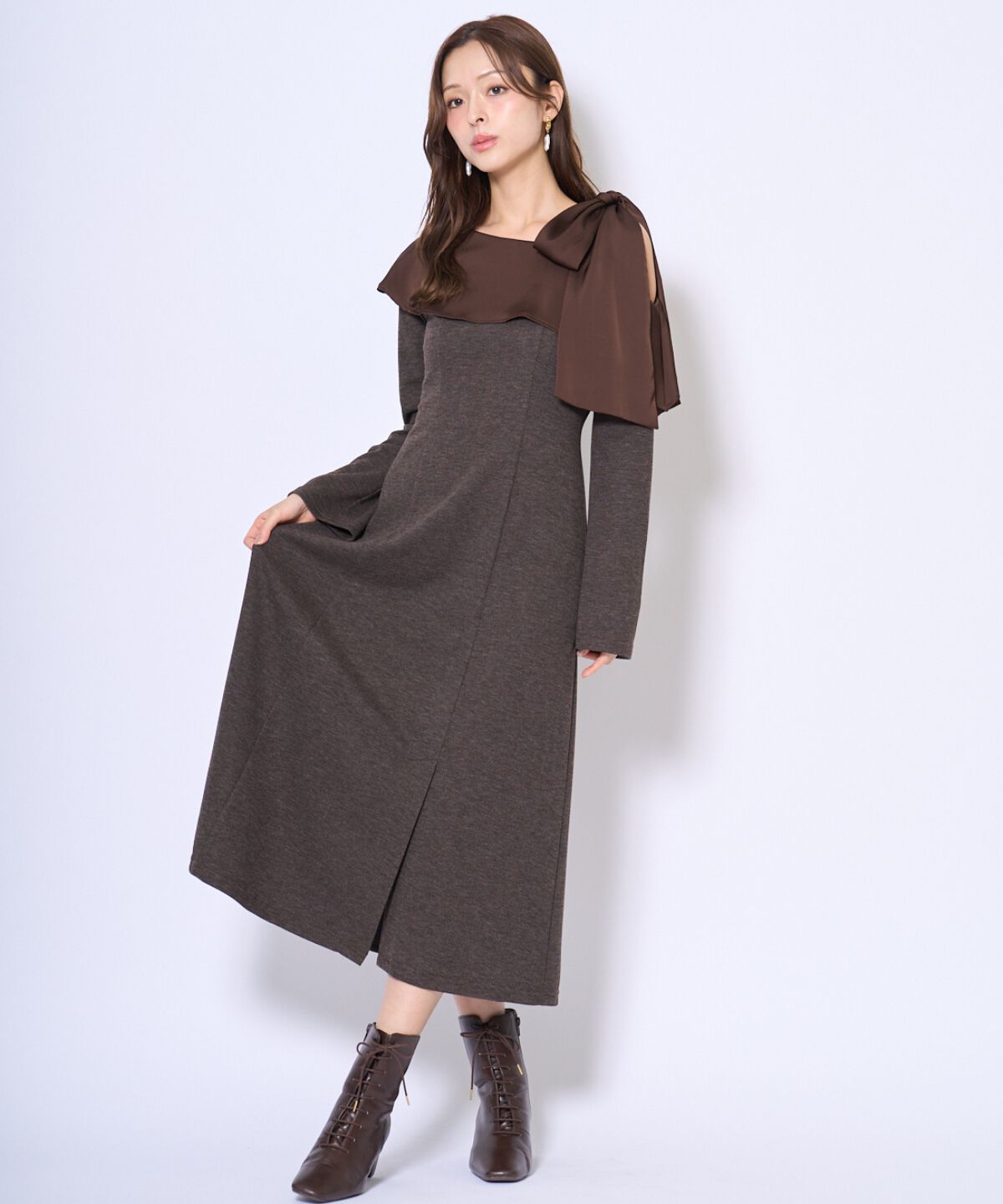 アンドクチュール「ショルダーリボンカットソーワンピース」|ワンピース|