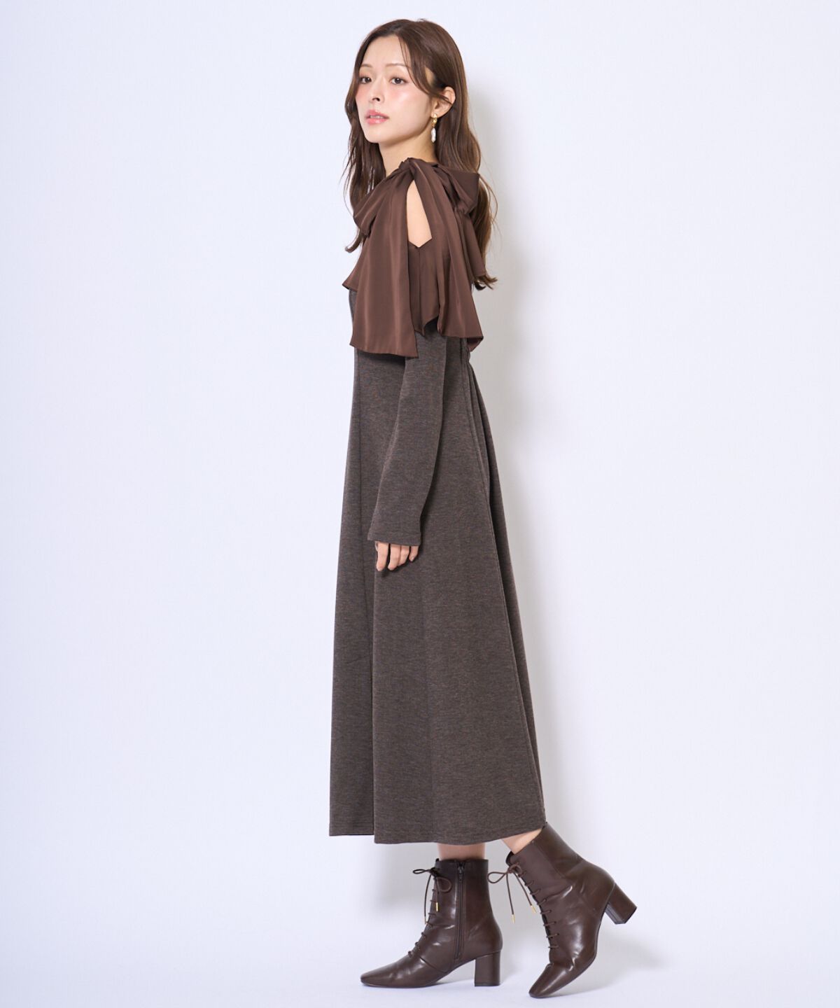 アンドクチュール「ショルダーリボンカットソーワンピース」|ワンピース|