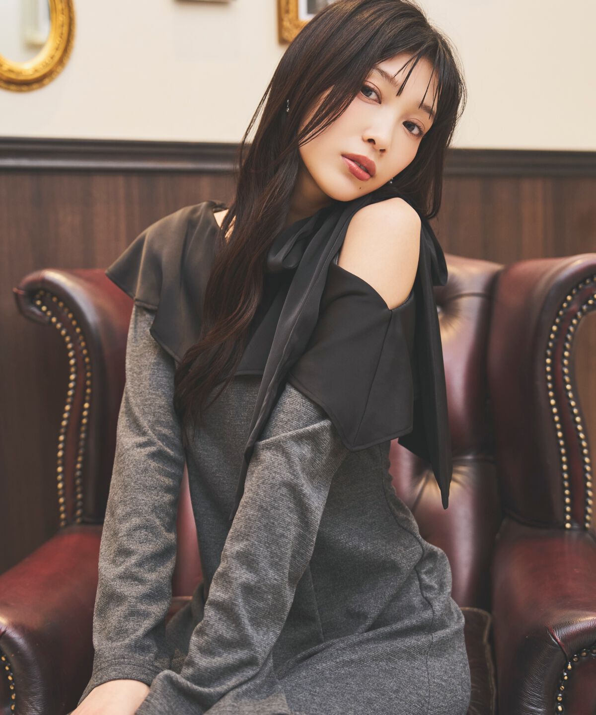 アンドクチュール「ショルダーリボンカットソーワンピース」|ワンピース|