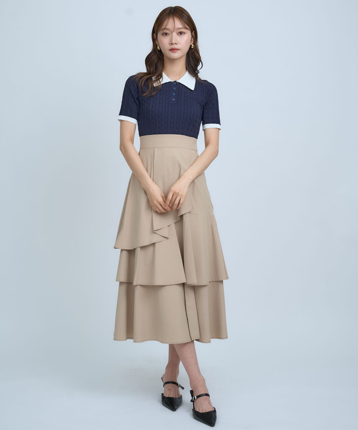 アンドクチュール「イレギュラーヘムドッキングワンピース」|ワンピース|ネイビー