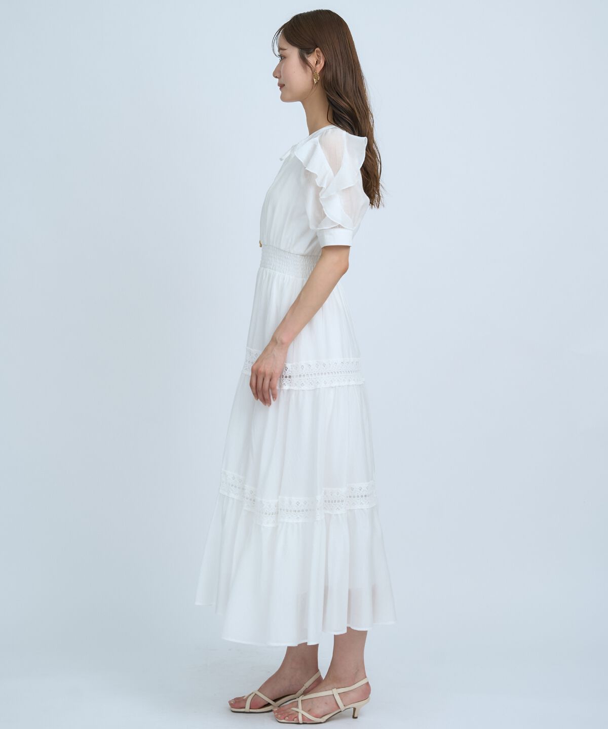 アンドクチュール「フリルスリーブレースティアードワンピース」|ワンピース|