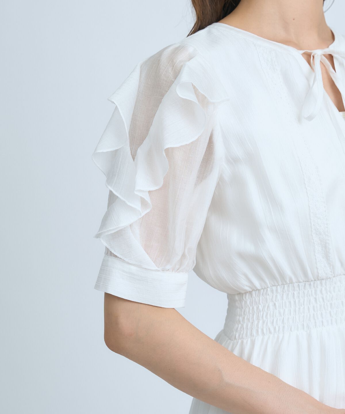 アンドクチュール「フリルスリーブレースティアードワンピース」|ワンピース|