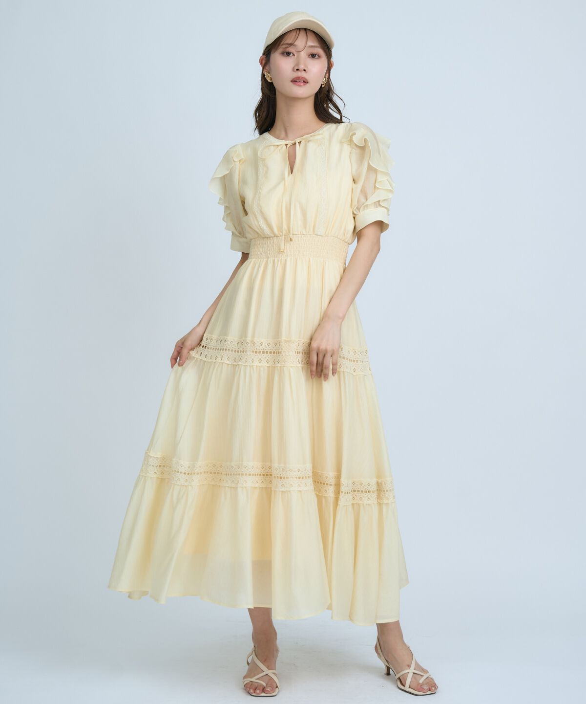 アンドクチュール「フリルスリーブレースティアードワンピース」|ワンピース|