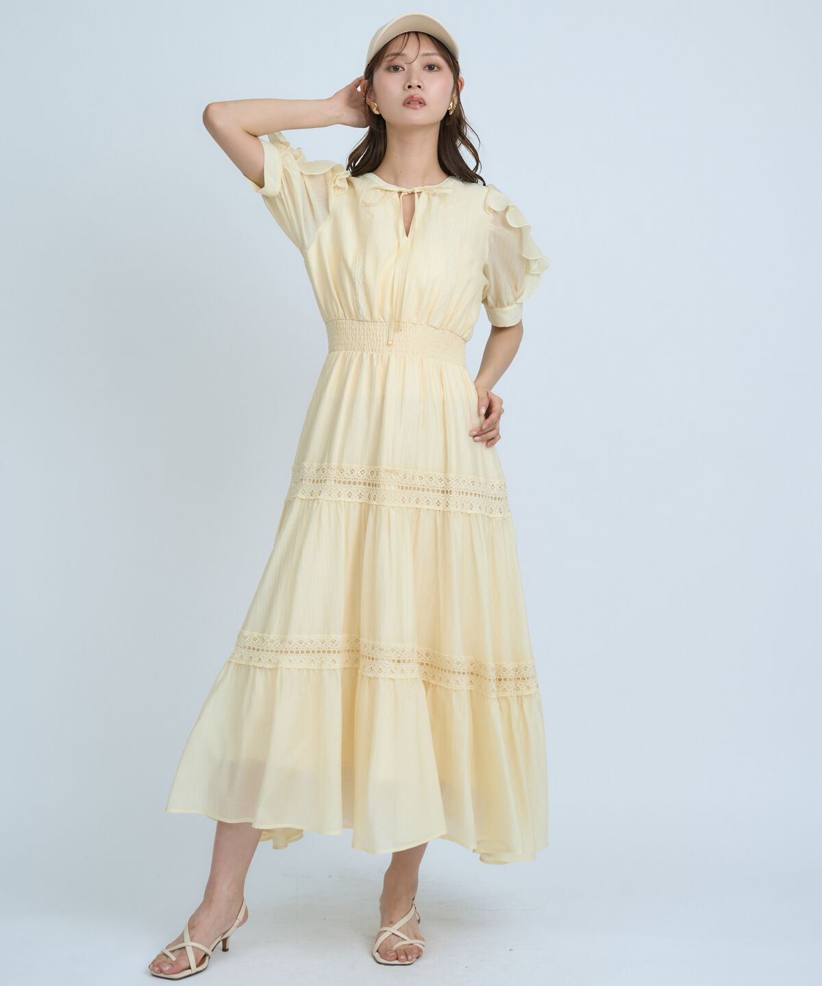 アンドクチュール「フリルスリーブレースティアードワンピース」|ワンピース|