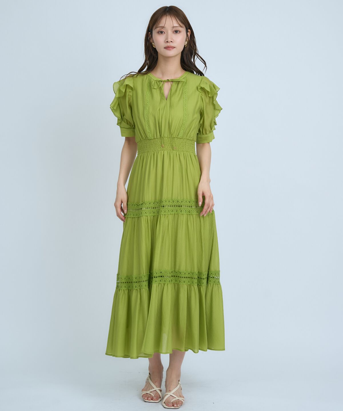 アンドクチュール「フリルスリーブレースティアードワンピース」|ワンピース|