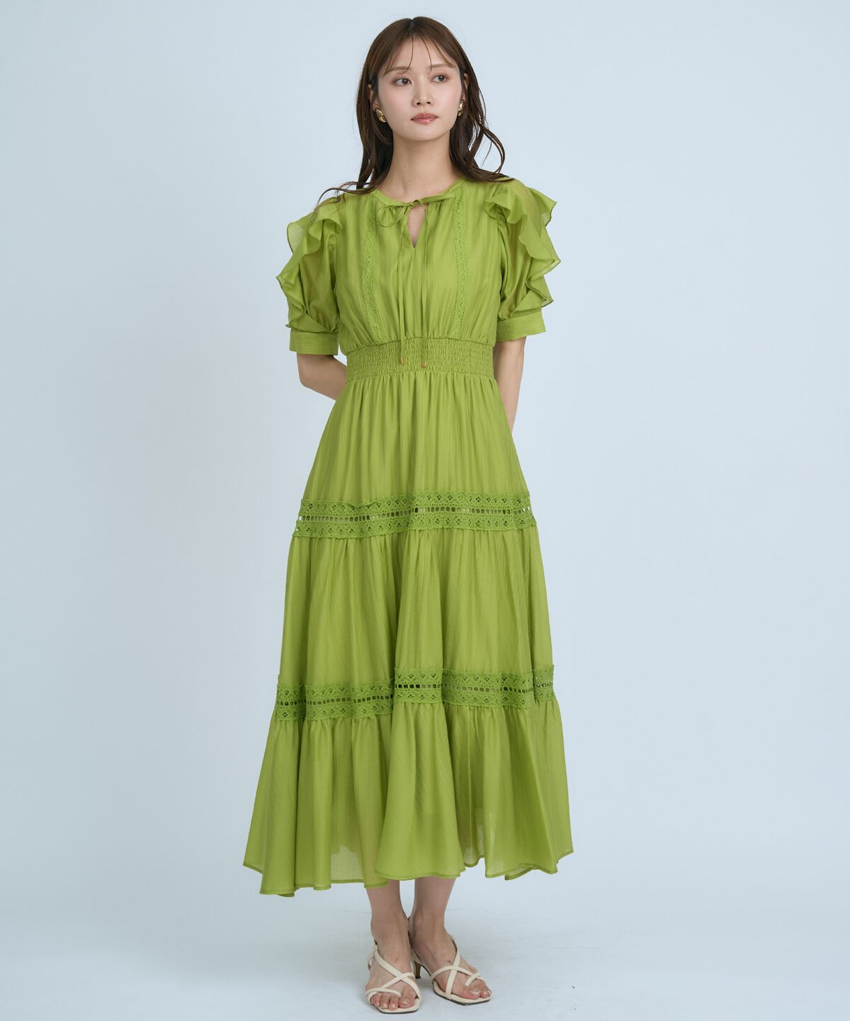 アンドクチュール「フリルスリーブレースティアードワンピース」|ワンピース|