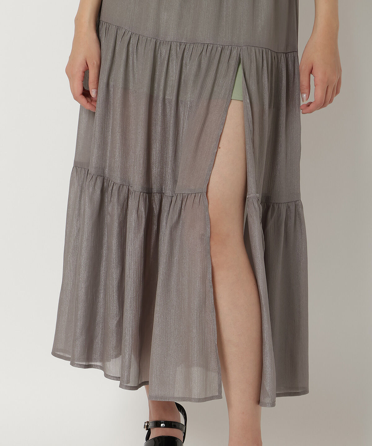 REDYAZEL「シャイニー楊柳ティアードスカート」|フレア|