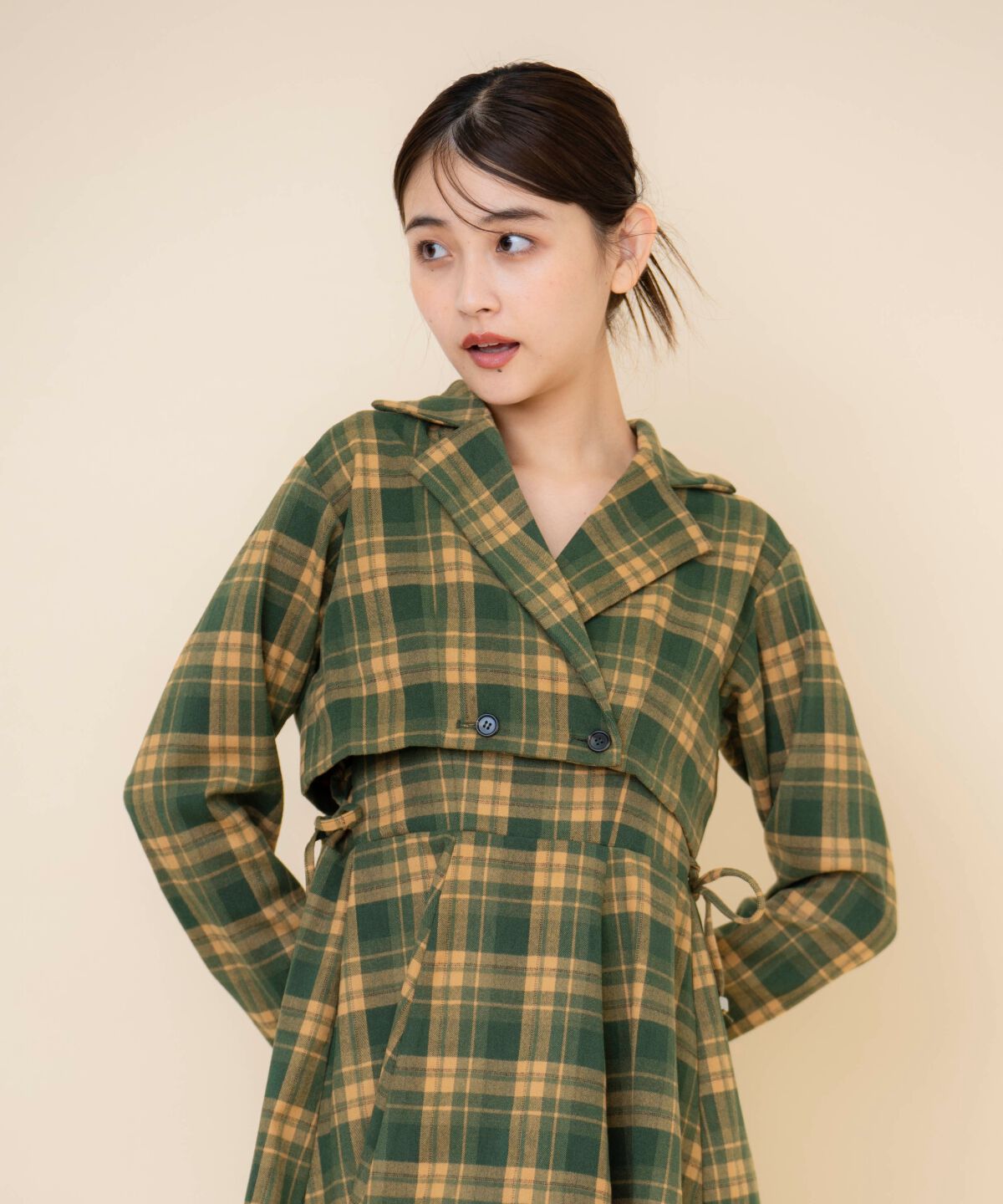 REDYAZEL「チェックショートジャケット」|テーラードジャケット|グリーン