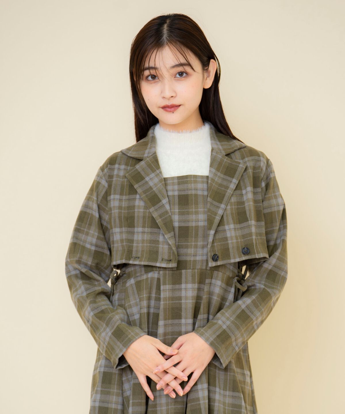 REDYAZEL「チェックショートジャケット」|テーラードジャケット|グレー