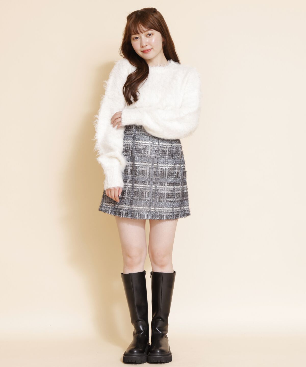 REDYAZEL「ファンシーチェックミニスカート」|台形|ブラック