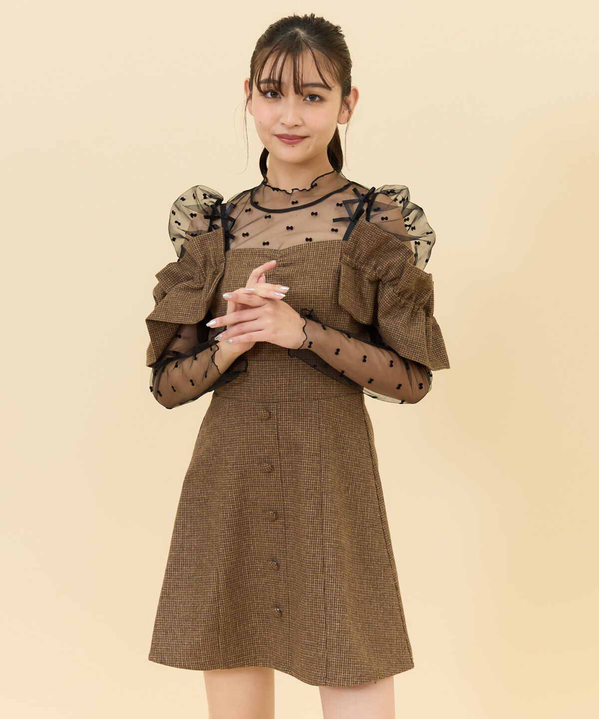 REDYAZEL「シャーリングショルダーミニワンピース」|ワンピース|