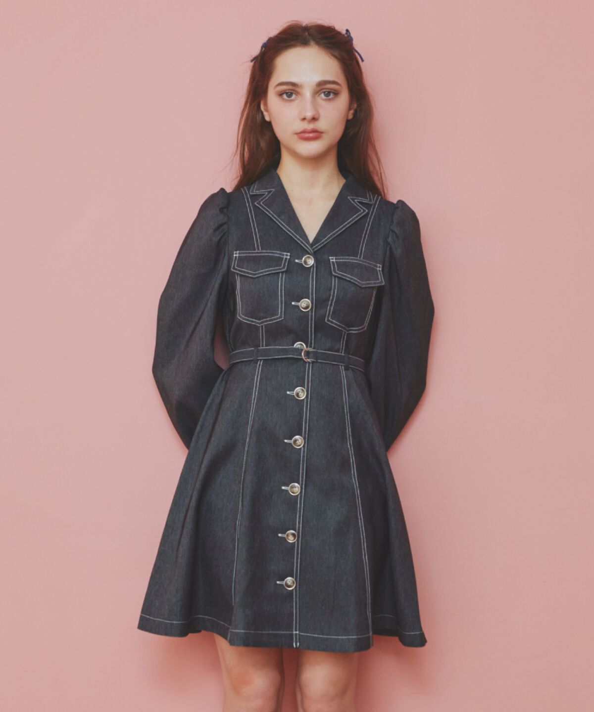REDYAZEL「デニムライクミニシャツワンピース」|ワンピース|