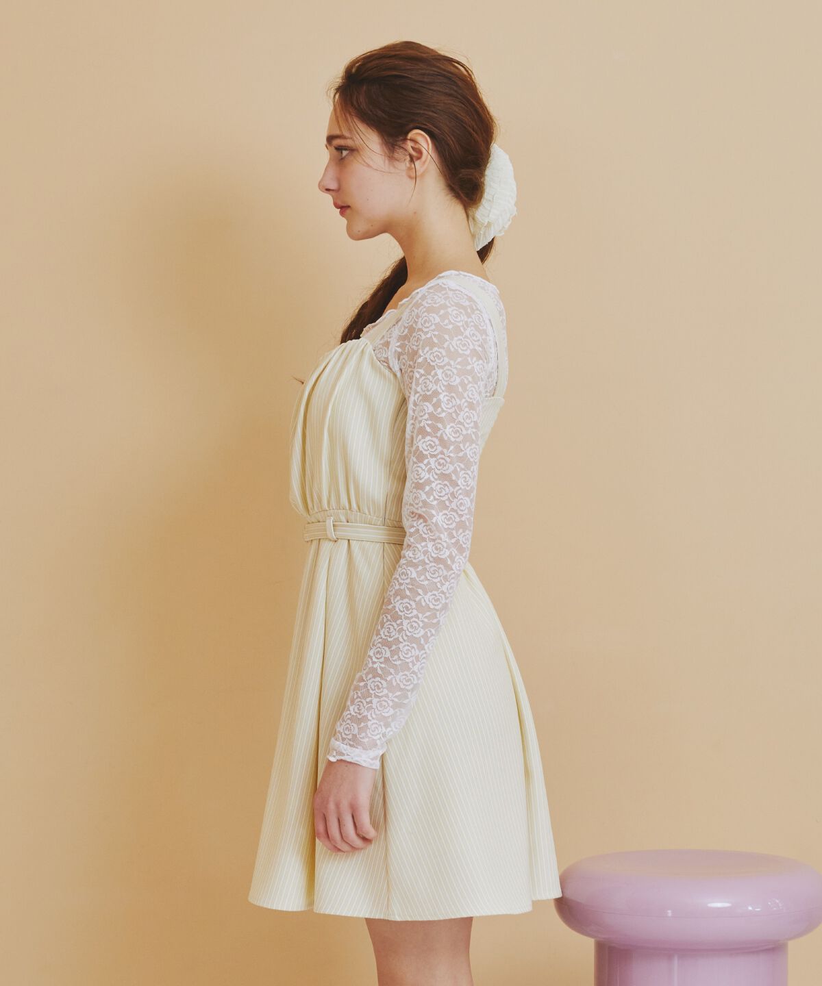 REDYAZEL「フロントシャーリングシャツ＆ストライプミニワンピースセット」|ワンピース|