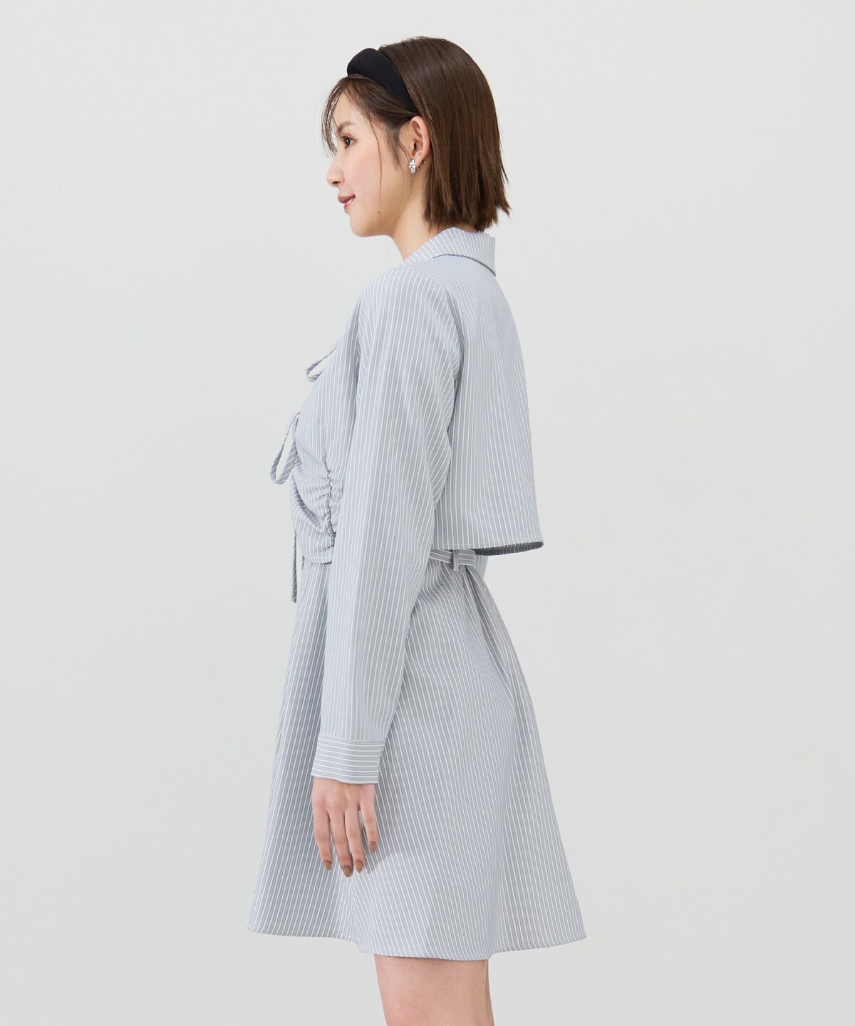 REDYAZEL「フロントシャーリングシャツ＆ストライプミニワンピースセット」|ワンピース|