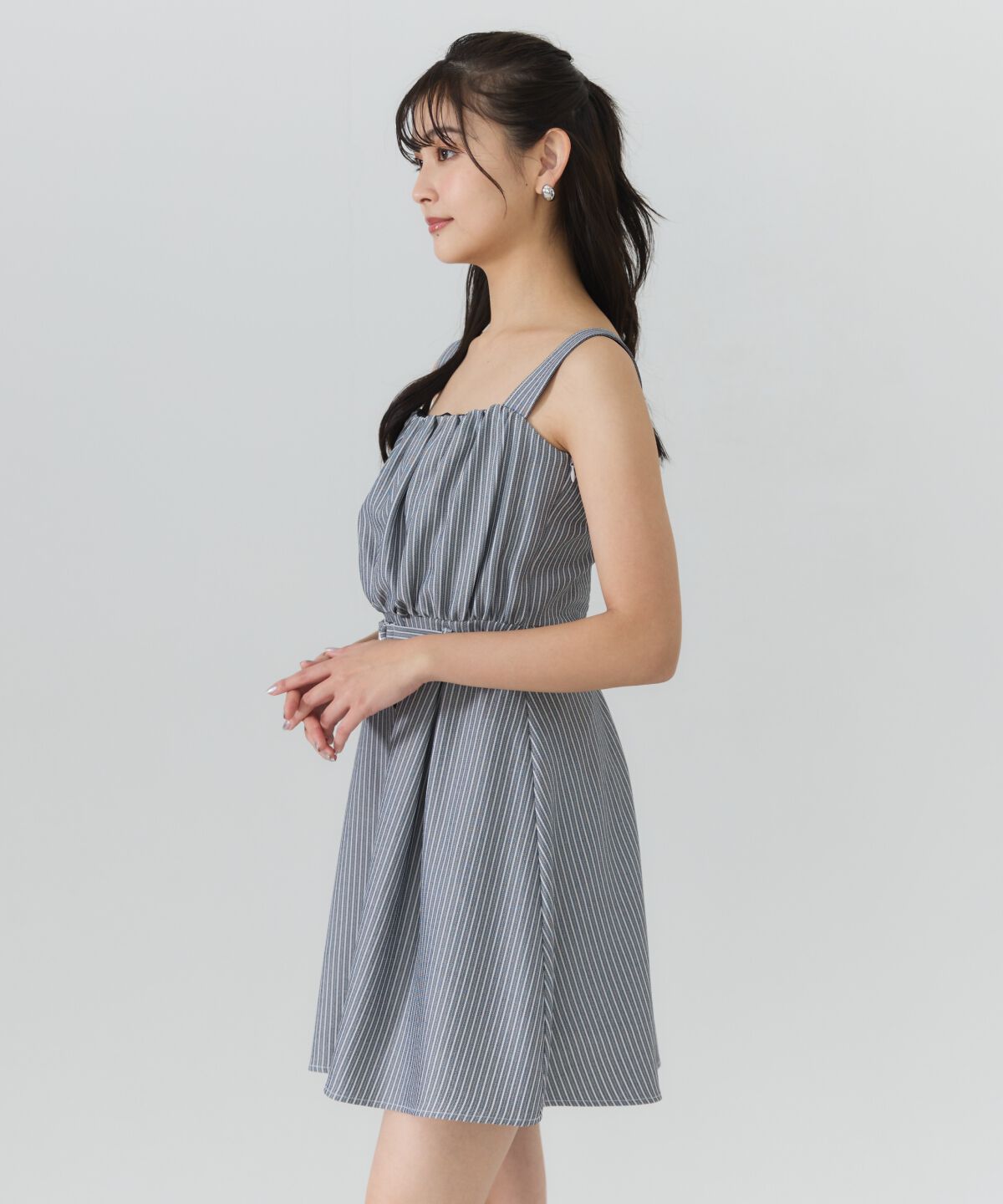 REDYAZEL「フロントシャーリングシャツ＆ストライプミニワンピースセット」|ワンピース|