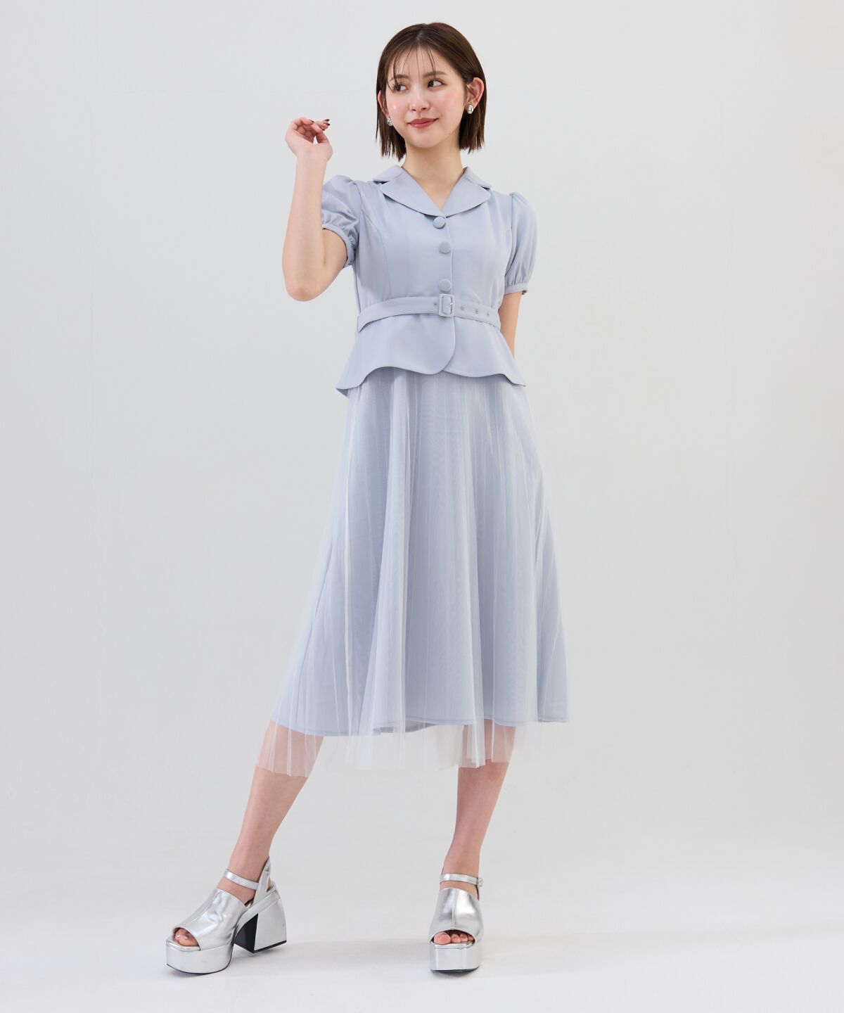 REDYAZEL「ツイル&times;チュールプリーツワンピース」|ワンピース|