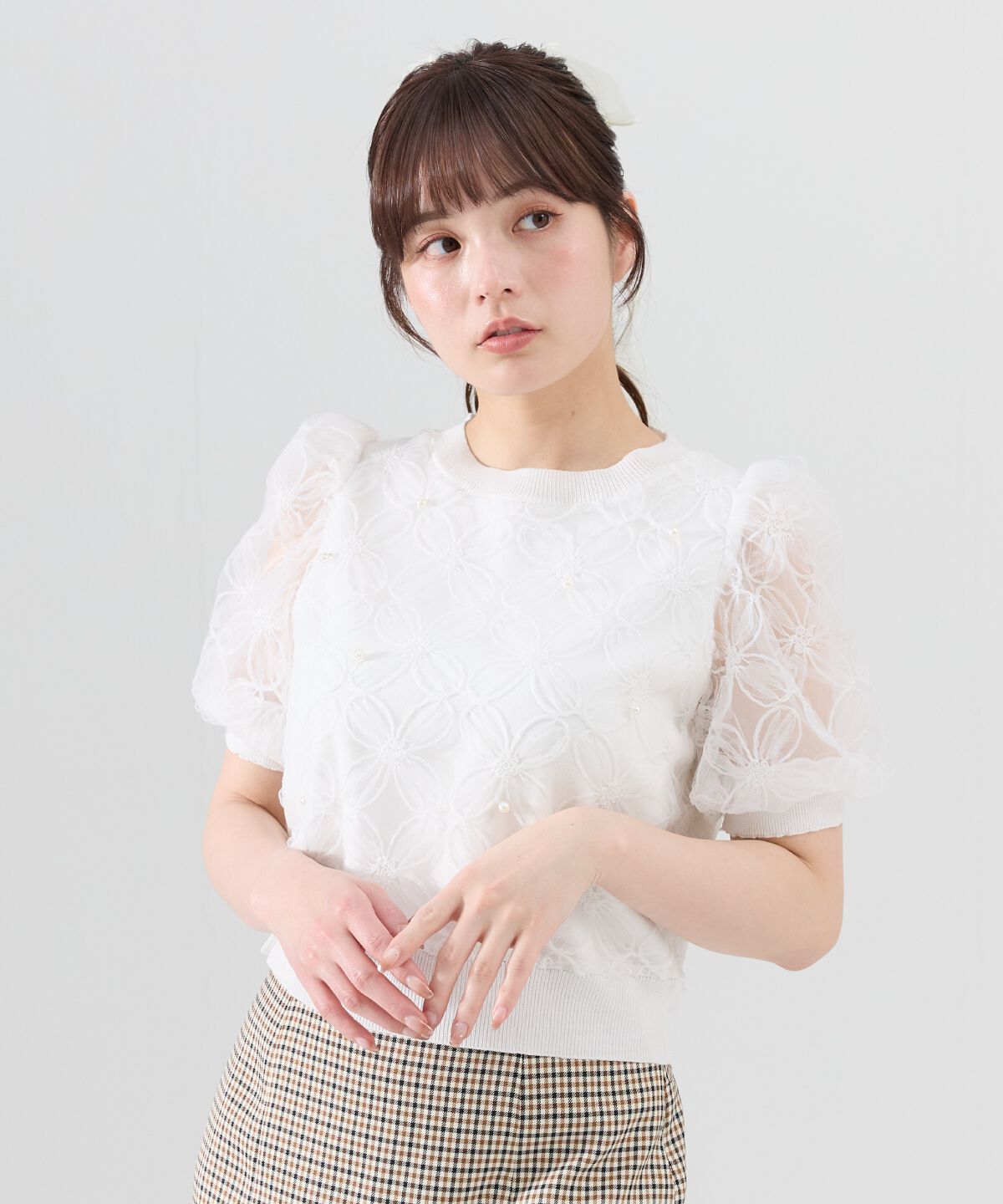 REDYAZEL「フラワーチュールドッキングニットトップス」|ニット・セーター|