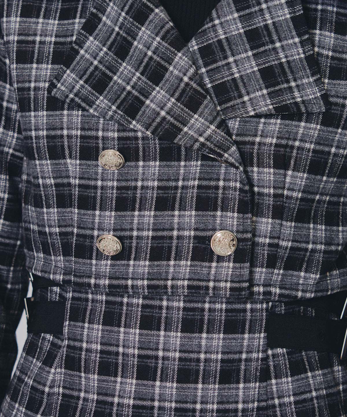 REDYAZEL「チェックショートジャケット&times;Wベルトワンピースセットアップ」|ワンピース|