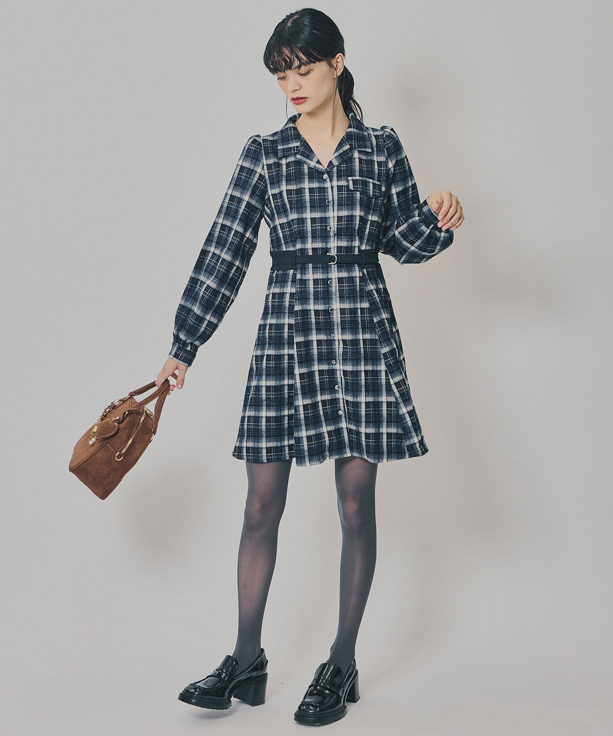 REDYAZEL「ウエストベルトチェックミニワンピース」|ワンピース|
