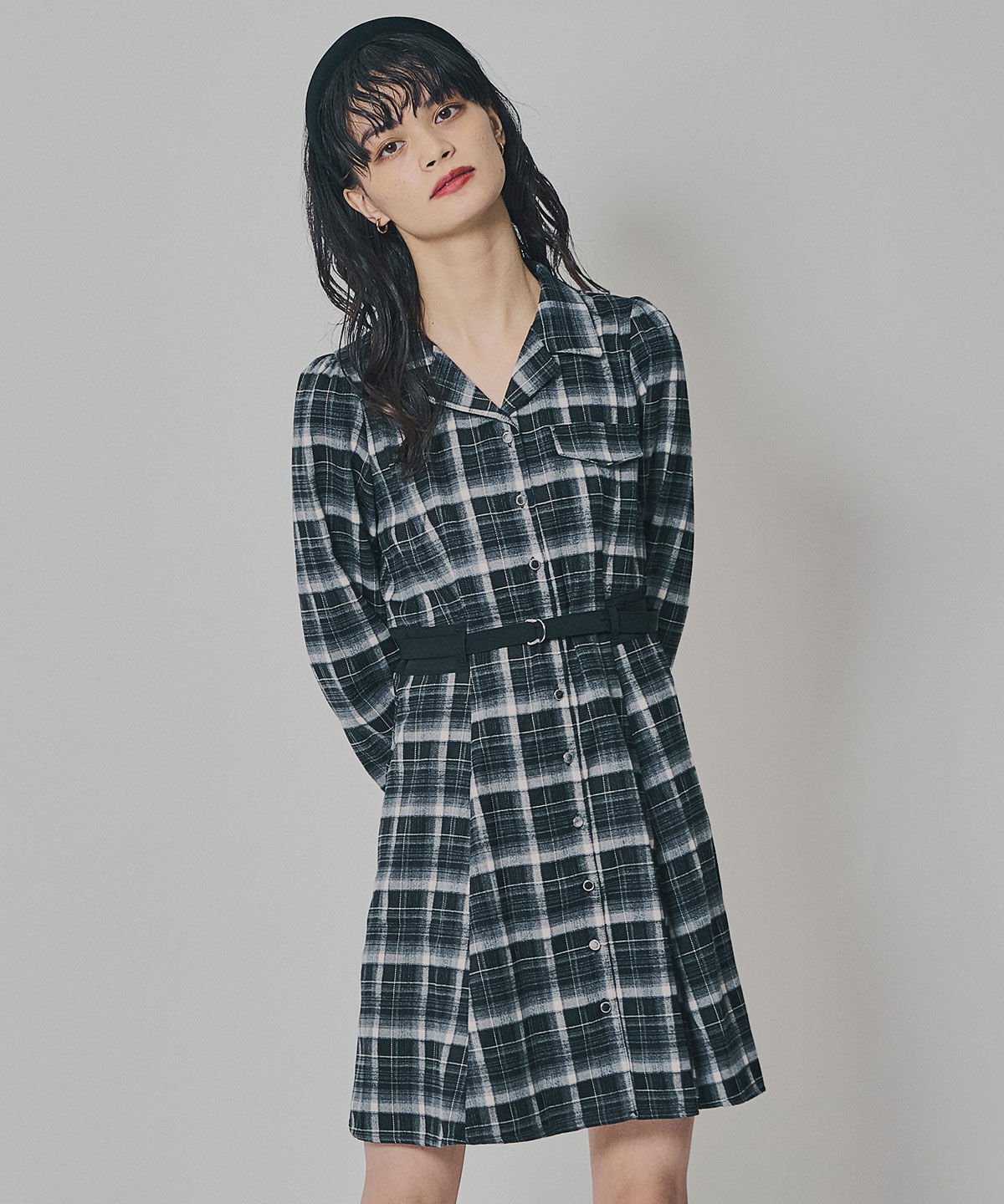REDYAZEL「ウエストベルトチェックミニワンピース」|ワンピース|
