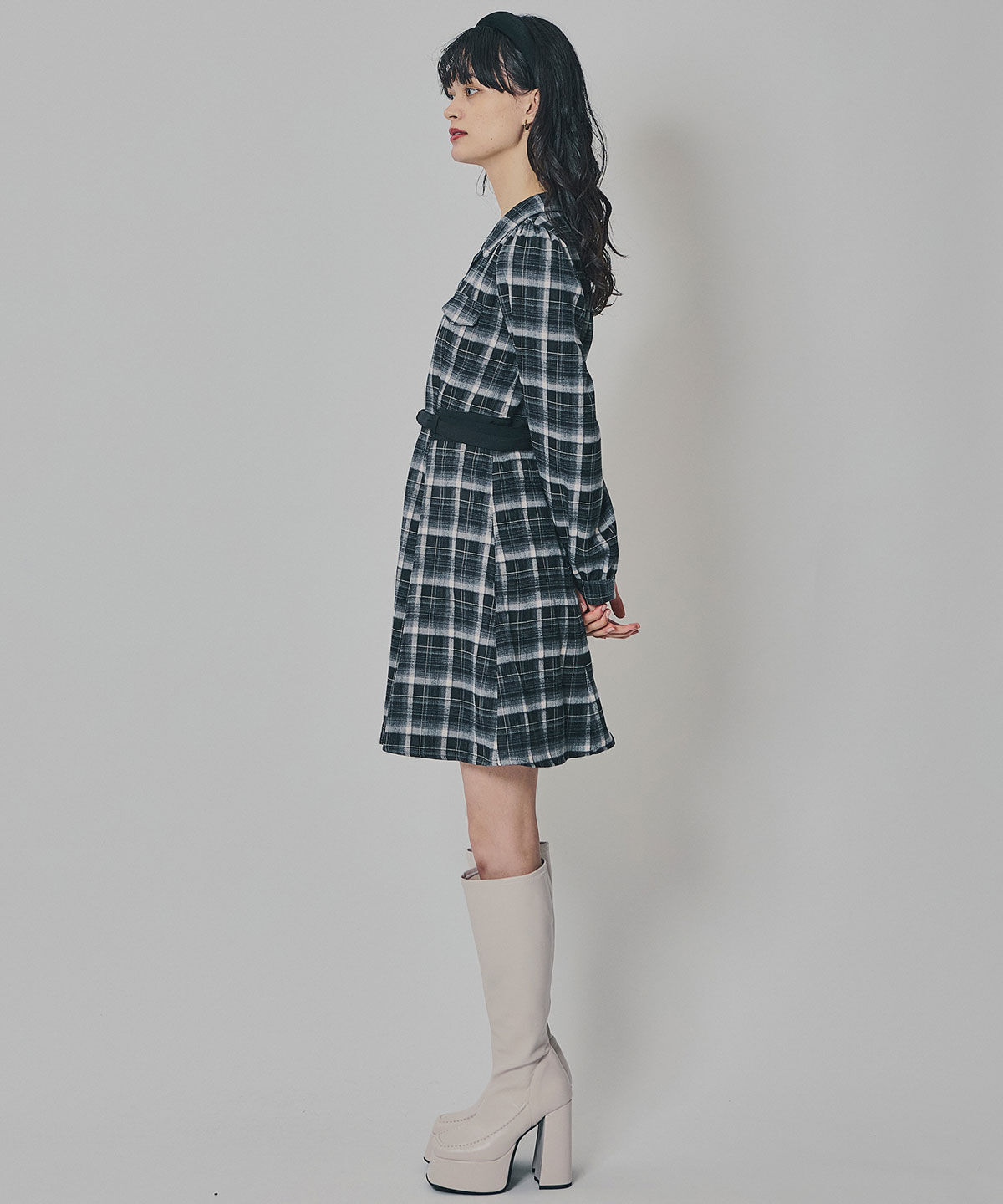 REDYAZEL「ウエストベルトチェックミニワンピース」|ワンピース|