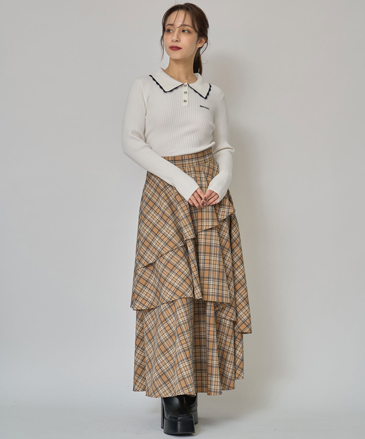 REDYAZEL「スカラカラーポロニットプルオーバー」|ニット・セーター|