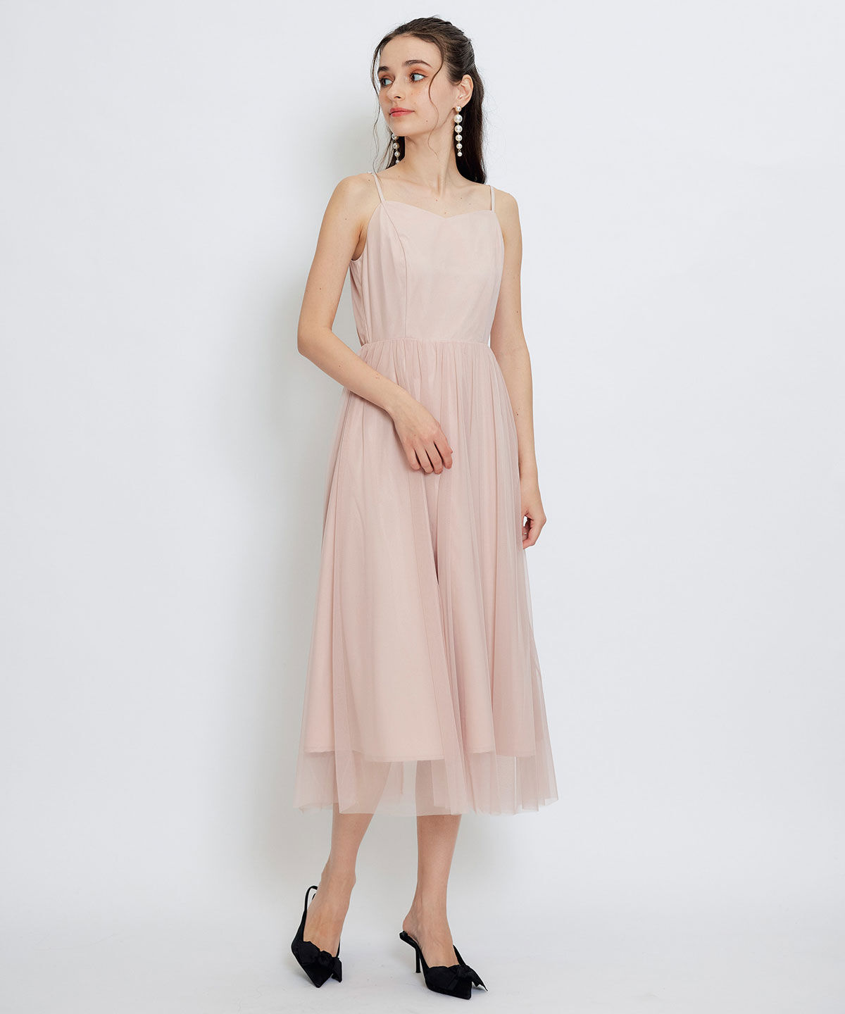 REDYAZEL「チュールレースティアードトップス&times;キャミソールフレアロングドレス」|ドレス|