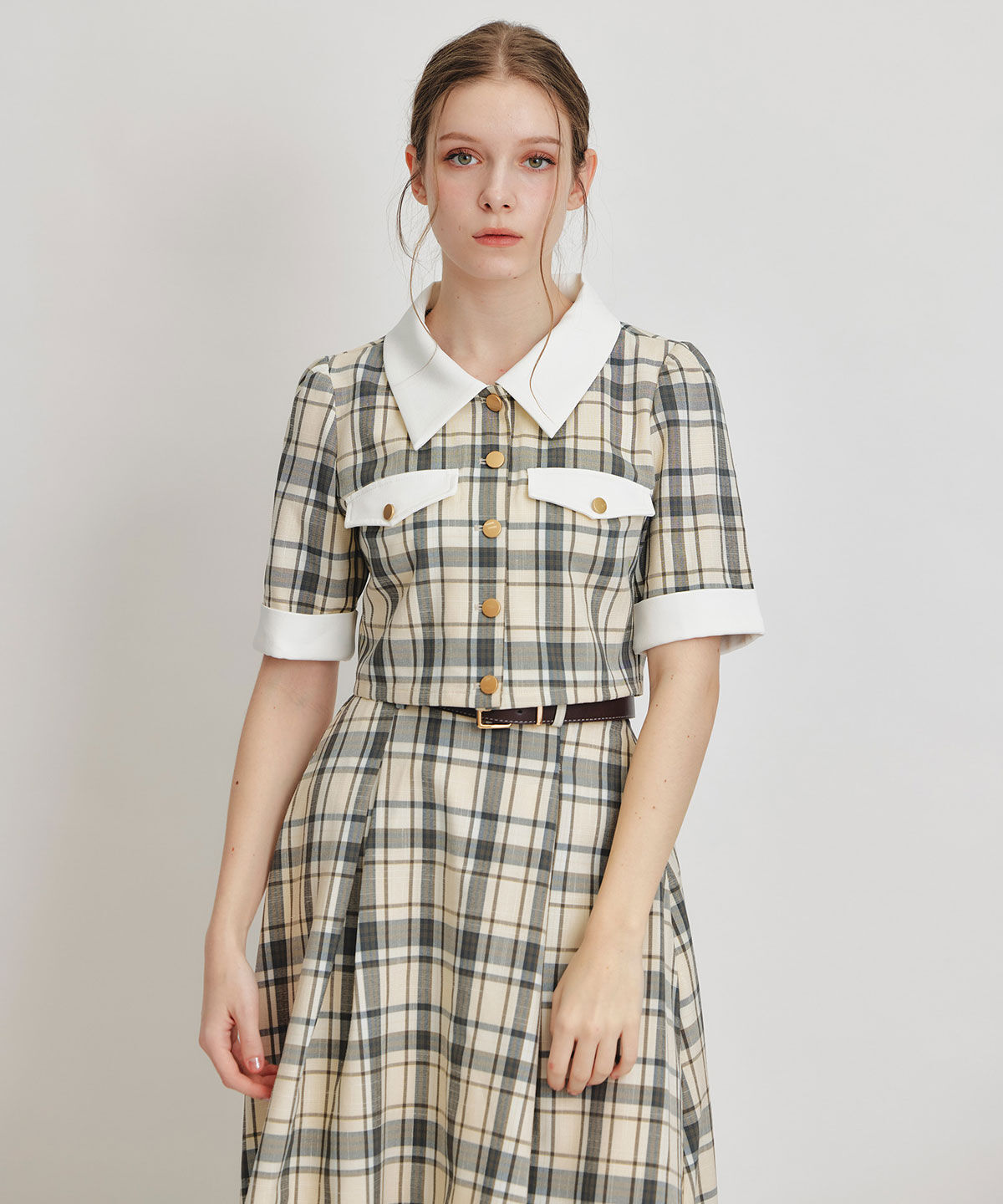 REDYAZEL「バイカラーチェックブラウス&times;フレアロングスカートセットアップ」|ワンピース|